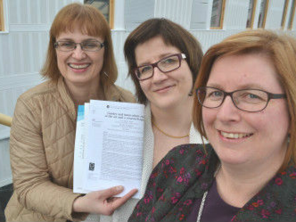 From the left: Gry Agnete Alsos, Ulla Hytti at University of Turku, Finland, and Elisabet Ljunggren at Nordland Research Institute are commended for their article on the state of the art in the field of gender and innovation. (Photo: Trude Landstad, Nordland Research Institute, Norway)