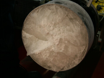 The ice bullet after impact. (Photo: Nancy Bazilchuk) The ice bullet after impact. (Photo: Nancy Bazilchuk)