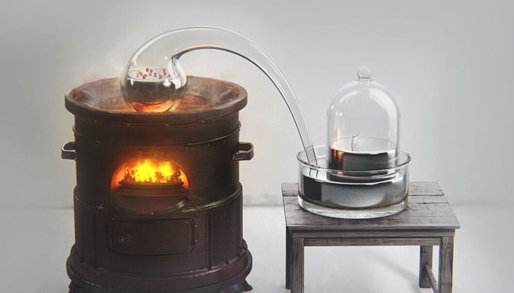 Dette apparatet brukte Antoine Lavoisier for å se hva som skjedde når kvikksølv ble varmet opp. brukt med tillatelse fra BeautifulChemistry.net/USTC. Dette apparatet brukte Antoine Lavoisier for å se hva som skjedde når kvikksølv ble varmet opp. brukt med tillatelse fra BeautifulChemistry.net/USTC.