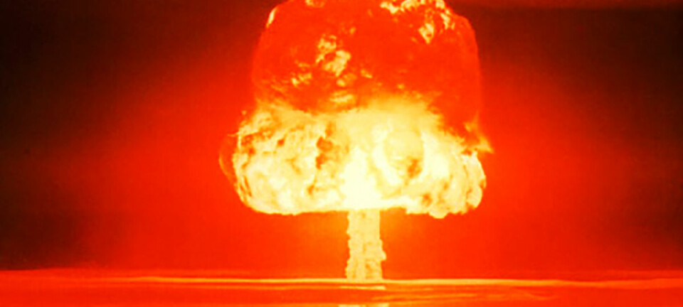 Hydrogenbomben som eksploderte på Bikiniatollen i Stillehavet i 1952 hadde en sprengkraft tilsvarende 11 millioner tonn TNT. Det er rundt 550 ganger kraftigere enn bomben som sprang over Nagasaki i 1945. Den nordkoreanske bomben som nå er prøvesprengt, har trolig en tilsvarende sprengkraft som Nagasaki-bomben, ifølge en ekspert ved FFI. (Foto: United States Department of Energy)