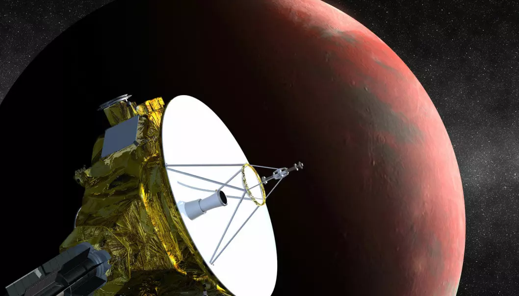 NASA-sonden New Horizons, her i en illustrasjon, er skrudd på og klar til å utforske Pluto. Sonden passerer tett inntil dvergplaneten i sommer. (Foto: NASA, Reuters, NTB scanpix)