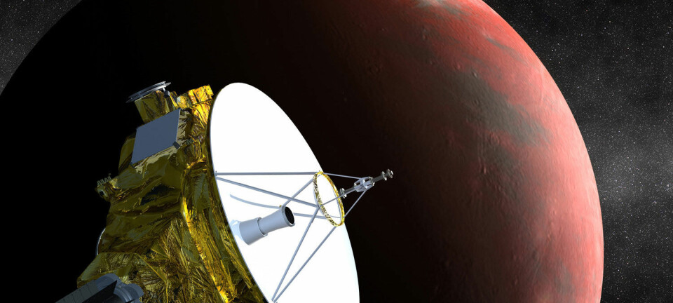 NASA-sonden New Horizons, her i en illustrasjon, er skrudd på og klar til å utforske Pluto. Sonden passerer tett inntil dvergplaneten i sommer. (Foto: NASA, Reuters, NTB scanpix)