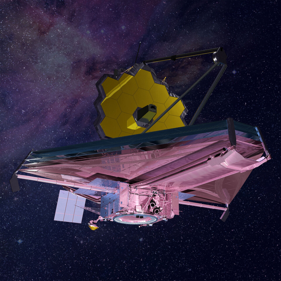 Romteleskopet James Webb er Hubbles arvtaker. Det er et amerikansk-canadisk-europeisk samarbeidsprosjekt og skal skytes opp i oktober 2018. (Foto: NASA/N. Grumman)