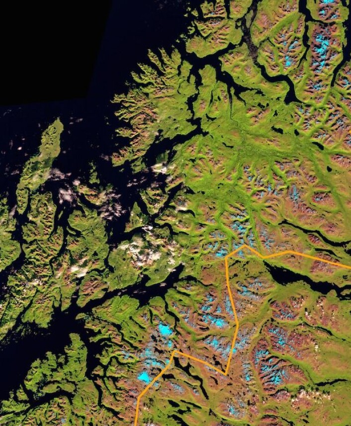 Troms sett fra Sentinel-2A. (Bilde: Copernicus Sentinel data 2015. Prosessert ved Institutt for geofag, UiO). Troms sett fra Sentinel-2A. (Bilde: Copernicus Sentinel data 2015. Prosessert ved Institutt for geofag, UiO).