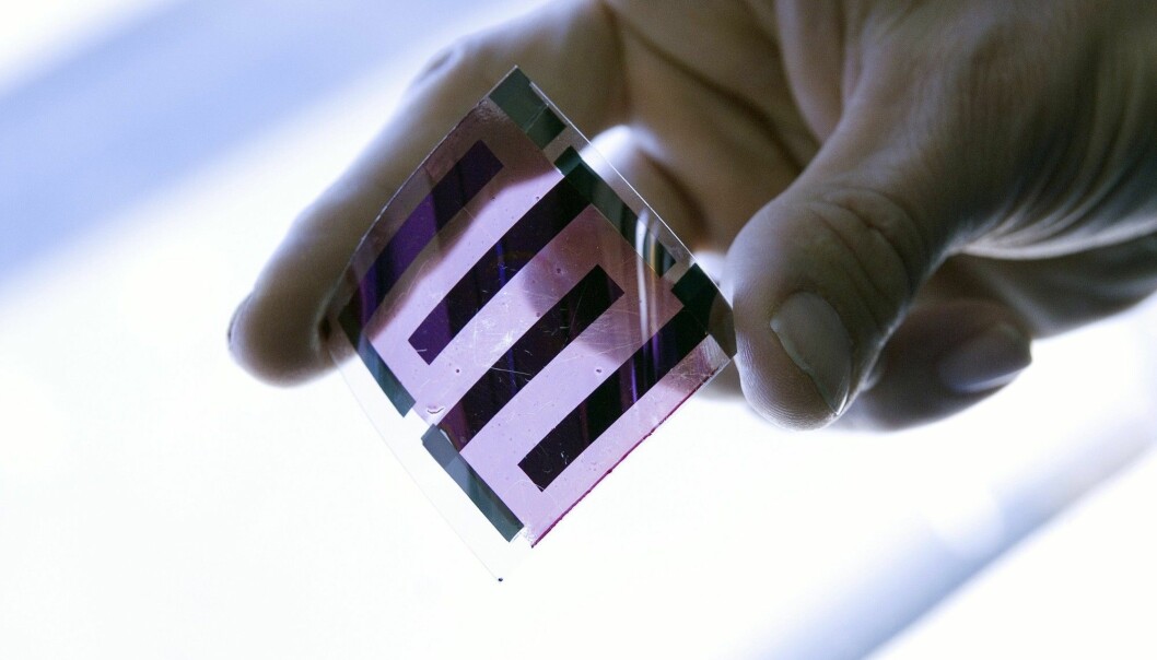 This solar cell is made of plastic rather than silicon. Scientists in several countries are currently developing similar technologies to lower the price of solar energy. This plastic solar cell was photographed at the French solar energy institute INES. (Photo: Science Photo Library)