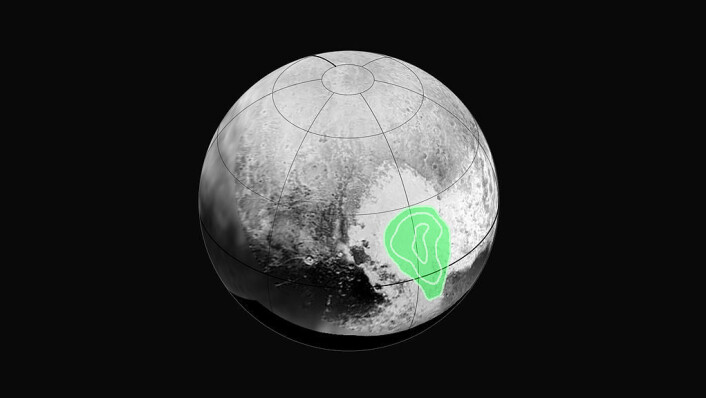 Her ligger Sputnik-platået på Pluto. (Foto: (Bilde:NASA)) Her ligger Sputnik-platået på Pluto. (Foto: (Bilde:NASA))