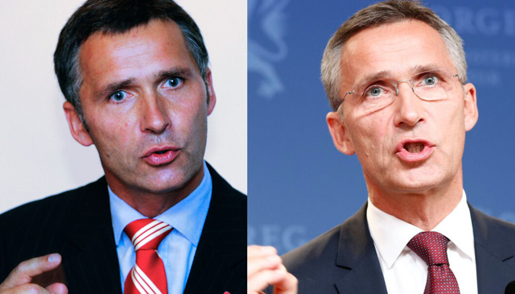 Jens Stoltenberg i 2005 og 2013. Betydelig gråere i håret etter to perioder som statsminister. Har jobben bidratt til sølvet i tinningene? (Foto: Erlend Aas/NTB Scanpix/Gorm Kallestad/NTB Scanpix) Jens Stoltenberg i 2005 og 2013. Betydelig gråere i håret etter to perioder som statsminister. Har jobben bidratt til sølvet i tinningene? (Foto: Erlend Aas/NTB Scanpix/Gorm Kallestad/NTB Scanpix)