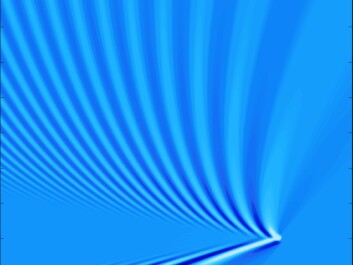 If the current is strong enough, part of a boat’s wake pattern may go out in front of it. (Illustration: NTNU) If the current is strong enough, part of a boat’s wake pattern may go out in front of it. (Illustration: NTNU)