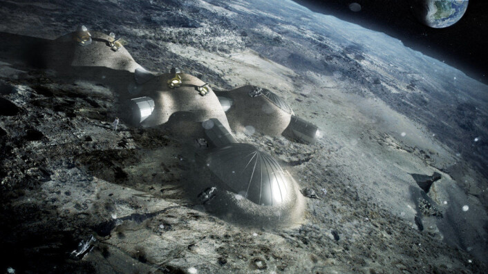 3D-printede oppblåsbare kupler som dekkes av løsmasser fra månens overflate, regolith, er blant planene til den europeiske romfartsorganisasjonen ESA. (Foto: (Illustrasjon: ESA/Foster Partners)) 3D-printede oppblåsbare kupler som dekkes av løsmasser fra månens overflate, regolith, er blant planene til den europeiske romfartsorganisasjonen ESA. (Foto: (Illustrasjon: ESA/Foster Partners))