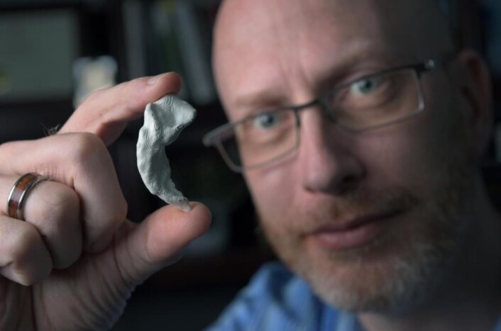 Professor Craig Stark viser fram en 3D-printet modell av sin egen hippocampus. Han mener spilling kan gi akkurat denne delen av hjernen god trening. (Foto: Steve Zylius/UCI.) Professor Craig Stark viser fram en 3D-printet modell av sin egen hippocampus. Han mener spilling kan gi akkurat denne delen av hjernen god trening. (Foto: Steve Zylius/UCI.)