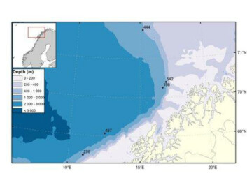 The five MAREANO stations where the new species, Halirages helgae, was found. All of the stations lie at depths of more than 1,000 metres. (Map: Kjell Bakkeplass, IMR) The five MAREANO stations where the new species, Halirages helgae, was found. All of the stations lie at depths of more than 1,000 metres. (Map: Kjell Bakkeplass, IMR)