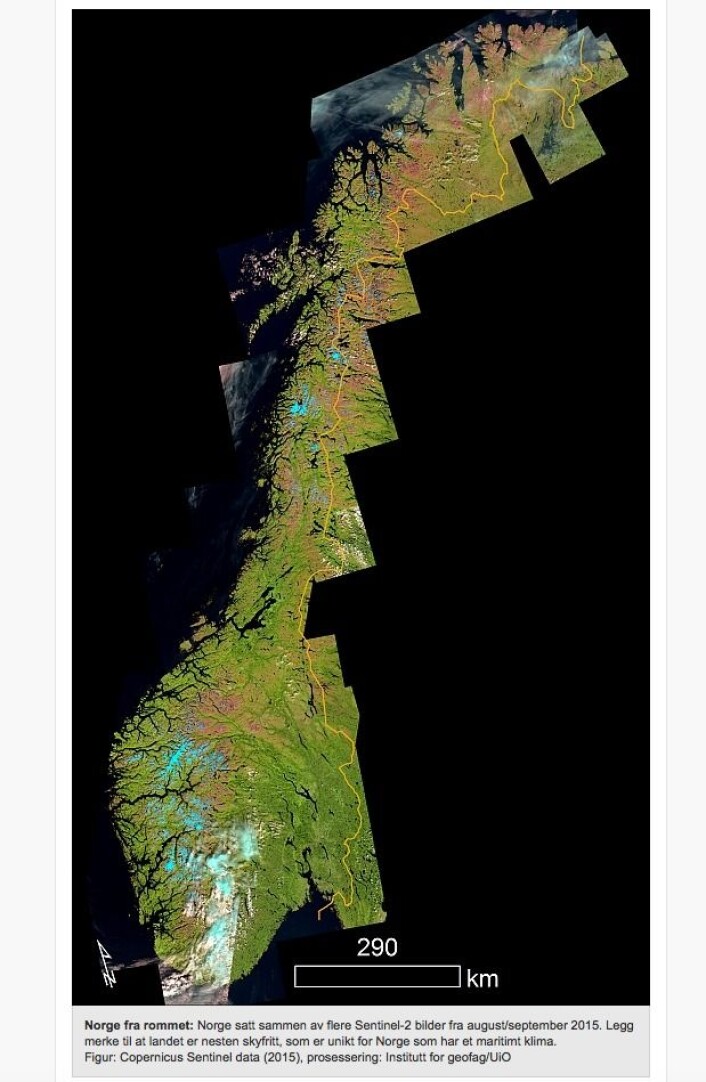 Fagert er landet. (Bilde: Copernicus Sentinel data 2015 / Institutt for geofag UiO) Fagert er landet. (Bilde: Copernicus Sentinel data 2015 / Institutt for geofag UiO)