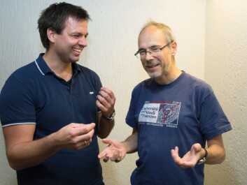 Quantum chemical models are used to form a picture of the forces and tensions at play between the atoms and electrons of a molecule,” says Simen Reine (left) and Trygve Helgaker, who for the last thirty years has taken the international lead on the design of a computer system for calculating quantum chemical reactions in molecules. (Photo: Yngve Vogt) Quantum chemical models are used to form a picture of the forces and tensions at play between the atoms and electrons of a molecule,” says Simen Reine (left) and Trygve Helgaker, who for the last thirty years has taken the international lead on the design of a computer system for calculating quantum chemical reactions in molecules. (Photo: Yngve Vogt)