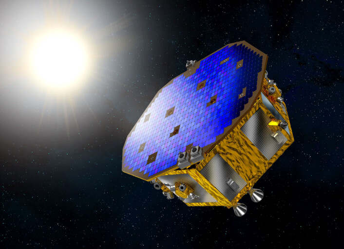LISA Pathfinder skal teste teknologi for å detektere gravitasjonsbølger i rommet og skytes opp 2. desember 2015. Det er forløperen for et større gravitasjonsbølgeobservatorium. (Foto: ESA) LISA Pathfinder skal teste teknologi for å detektere gravitasjonsbølger i rommet og skytes opp 2. desember 2015. Det er forløperen for et større gravitasjonsbølgeobservatorium. (Foto: ESA)
