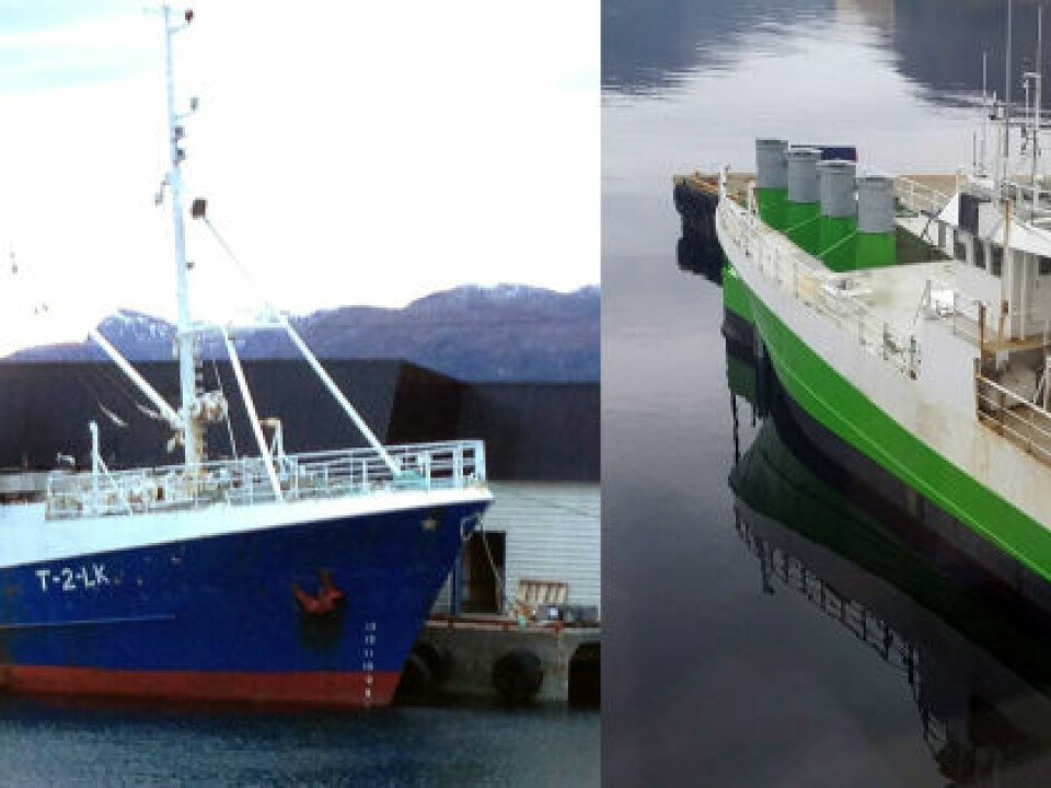 Then and now. The vessel as it once was, and today in its role as a small power plant. It is now anchored and generating electricity offshore Stadt. Havkraft AS aims to scale up the plant to enable it to produce hydrogen. (Photo: Havkraft AS)