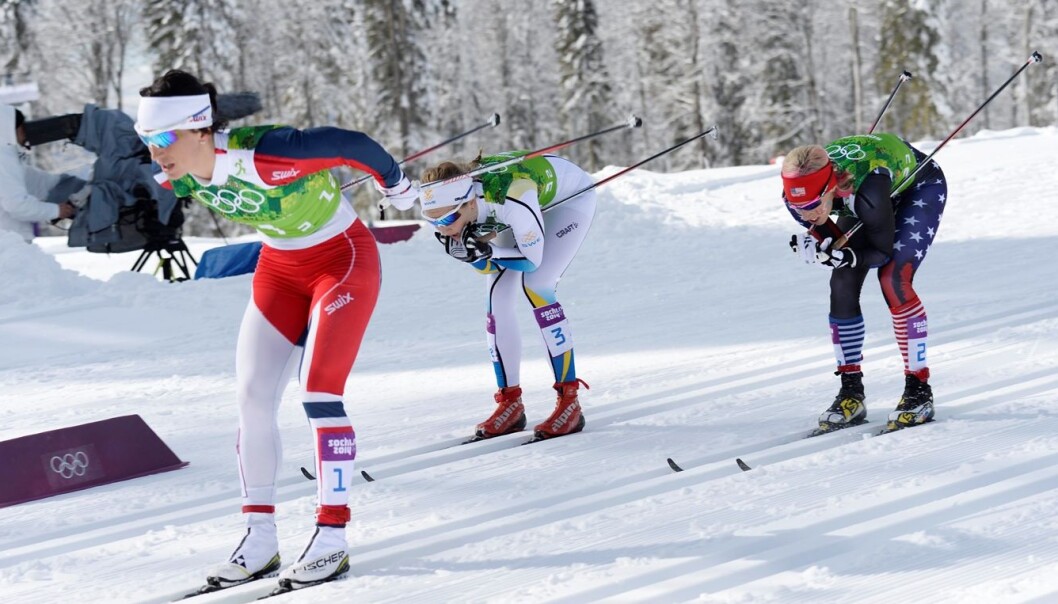 Marit Bjørgen's impressive upper arm muscles come in handy when she needs to pull past the competition. (Photo: Maja Suslin / Scanpix) Marit Bjørgen's impressive upper arm muscles come in handy when she needs to pull past the competition. (Photo: Maja Suslin / Scanpix)