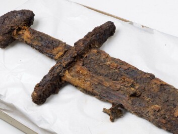A sword was uncovered in the same place as the shield. (Photo: Åge Hojem / NTNU University Museum) A sword was uncovered in the same place as the shield. (Photo: Åge Hojem / NTNU University Museum)