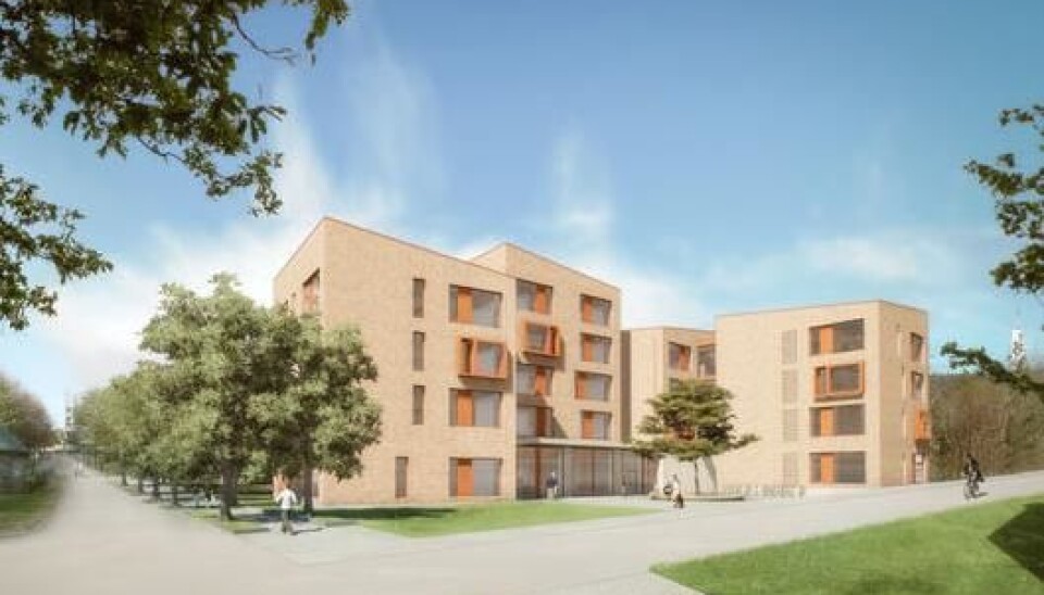 Slik vil Ydalir leilighetshotell se ut. Hotellet blir liggende sentralt på campus mellom Kjell Arholms hus, NRK Rogaland og Oljedirektoratet.