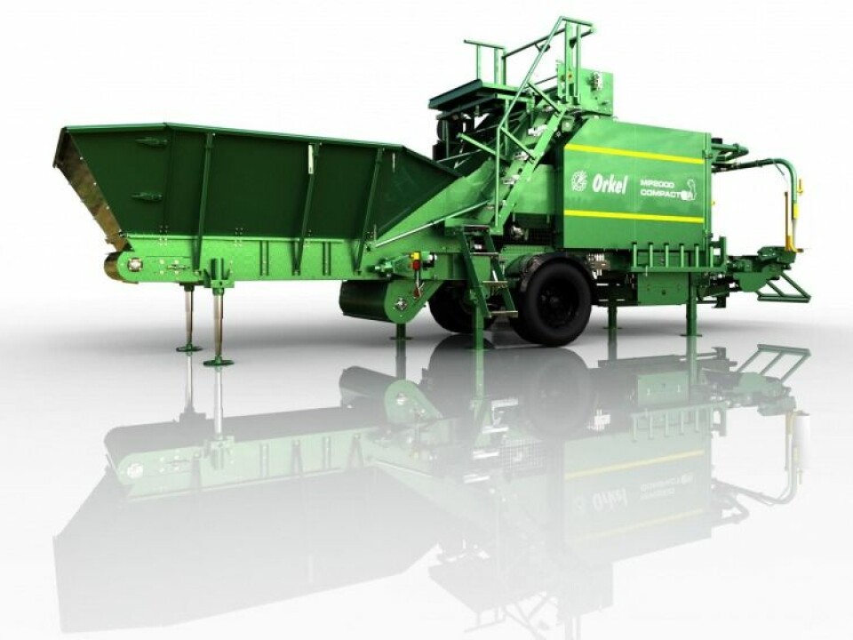 The machine developed by Orkel has the unique ability to compact and package a variety of bulk materials – everything from maize and chippings to cod heads, providing considerable environmental benefits and better use of resources. (Source: Orkel)