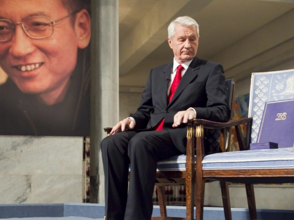 In 2010 the Chinese dissident, Liu the Xiaobo, received Nobel Peace Prize. Xiaobo was represented by an empty chair at the podium during the ceremony, as he is imprisoned in China. Nobel Committee leader at that time, Thorbjorn Jagland, had to endure a lot of criticism for awarding, since many believed it would harm the relations between Norway and China. (Foto: Heiko Junge, NTB scanpix)
