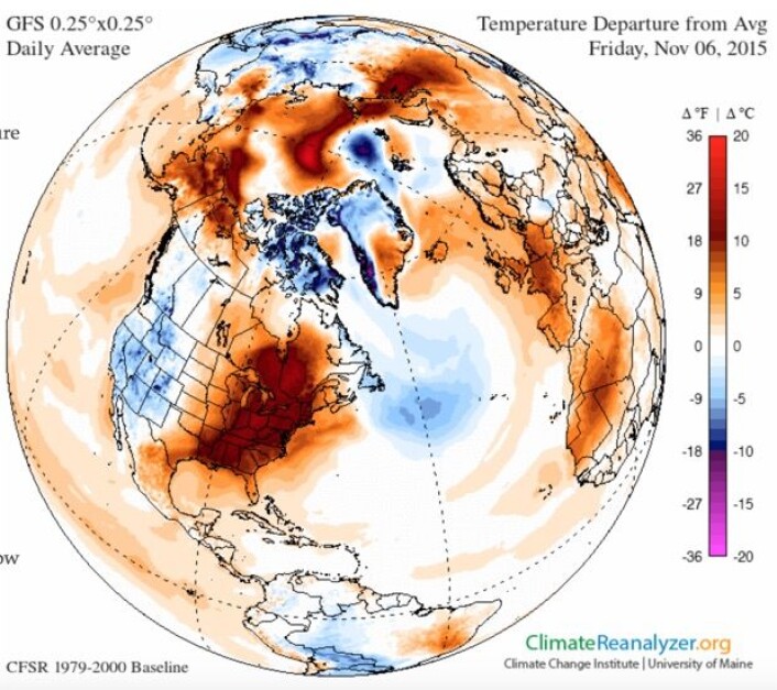 Ypperlig høstvær i New England da årets Transatlantic Science Week ble arrangert. (Bilde: Climate Reanalyzer/Univ of Maine) Ypperlig høstvær i New England da årets Transatlantic Science Week ble arrangert. (Bilde: Climate Reanalyzer/Univ of Maine)
