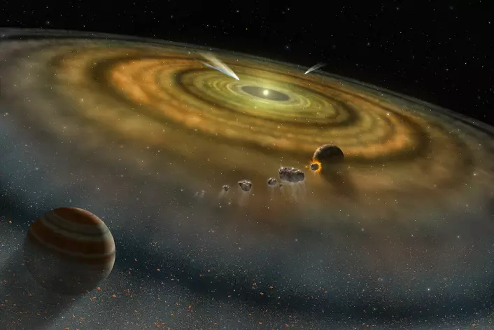 Slik ser en kunstner for seg at det tidlige, mer kaotiske solsystemet kan ha sett ut. (Foto: NASA)