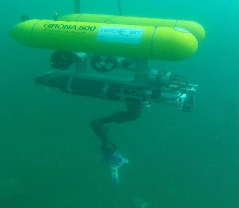 Trident er en undervannsrobot med arm opprinnelig laget for trening av astronauter. Roboten er utviklet av forskere ved Universitetet i Genova sammen med det italienske firmaet Graal Tech. (Foto: Genoa Robotics and Automation Laboratory, University of Genova)