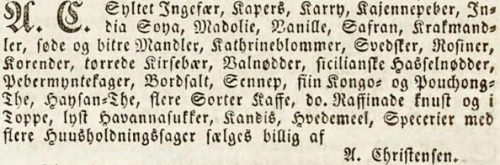 Avisanonse Morgebbladet 1842 (Foto: Morgembladet, 1842 12 24) Avisanonse Morgebbladet 1842 (Foto: Morgembladet, 1842 12 24)