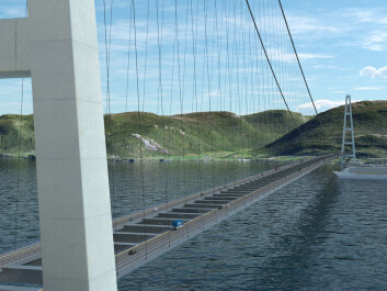 The new, ferry-free E39 vil include lots of bridges. This bridge is planned over Sognefjorden. (Illustration: Norwegian Public Roads Administration, Vianova) The new, ferry-free E39 vil include lots of bridges. This bridge is planned over Sognefjorden. (Illustration: Norwegian Public Roads Administration, Vianova)