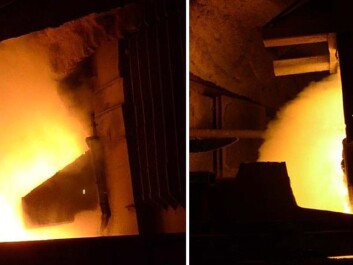 Left: This is what a smelter hall has traditionally looked like when silicon is tapped from a furnace, as dust is discharged into the work atmosphere from metal flowing out of the tap-hole. Right: What it looks like when silicon is tapped at Elkem Thamshavn today. A new extraction system removes 85 percent of the dust in the work zone around the furnace. (Photo: SINTEF) Left: This is what a smelter hall has traditionally looked like when silicon is tapped from a furnace, as dust is discharged into the work atmosphere from metal flowing out of the tap-hole. Right: What it looks like when silicon is tapped at Elkem Thamshavn today. A new extraction system removes 85 percent of the dust in the work zone around the furnace. (Photo: SINTEF)