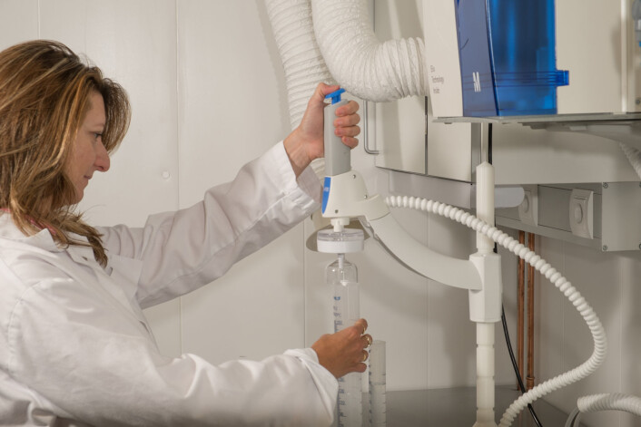Margarita Novoa-Garrido forbereder seg til å gjennomføre eit forsøk i laboratoriet. (Foto: Ragnar Våga Pedersen) Margarita Novoa-Garrido forbereder seg til å gjennomføre eit forsøk i laboratoriet. (Foto: Ragnar Våga Pedersen)