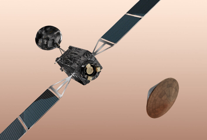 Den første ExoMars-sonden skal skytes opp med en russisk Proton-rakett, trolig neste vår. Modersonden Trace Gas Orbiter skal kretse rundt planeten og samle informasjon om den tynne atmosfæren til Mars. Landingsmodulen Schiaparelli er en forsøksmodul som skal prøve ut teknologien for å myklande på Mars. Den vil bare ha en kort levetid på overflaten før batteriene er tomme. I 2018 skal en europeisk-russisk marsbil etter planen sendes opp med neste ExoMars-ferd. (Foto: (Illustrasjon: ESA-AOES Medialab)) Den første ExoMars-sonden skal skytes opp med en russisk Proton-rakett, trolig neste vår. Modersonden Trace Gas Orbiter skal kretse rundt planeten og samle informasjon om den tynne atmosfæren til Mars. Landingsmodulen Schiaparelli er en forsøksmodul som skal prøve ut teknologien for å myklande på Mars. Den vil bare ha en kort levetid på overflaten før batteriene er tomme. I 2018 skal en europeisk-russisk marsbil etter planen sendes opp med neste ExoMars-ferd. (Foto: (Illustrasjon: ESA-AOES Medialab))