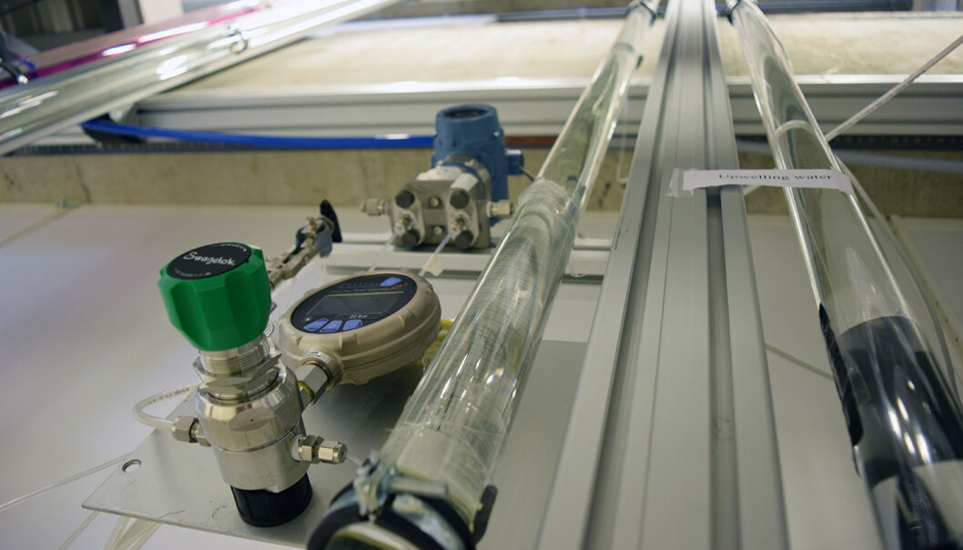Ocean current simulation in pipes in a laboratory at the University of Stavanger. (Photo: Leiv Gunnar Lie, UiS) Ocean current simulation in pipes in a laboratory at the University of Stavanger. (Photo: Leiv Gunnar Lie, UiS)