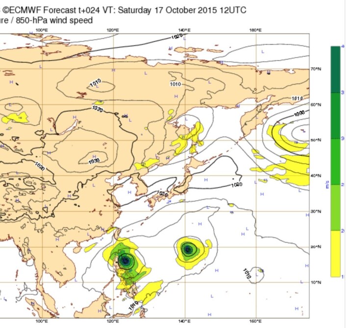 Prognosen fra ECMWF er krystallklar: Tyfonen "Koppu" kommer til å treffe Filippinene. (Bilde: ECMWF) Prognosen fra ECMWF er krystallklar: Tyfonen "Koppu" kommer til å treffe Filippinene. (Bilde: ECMWF)