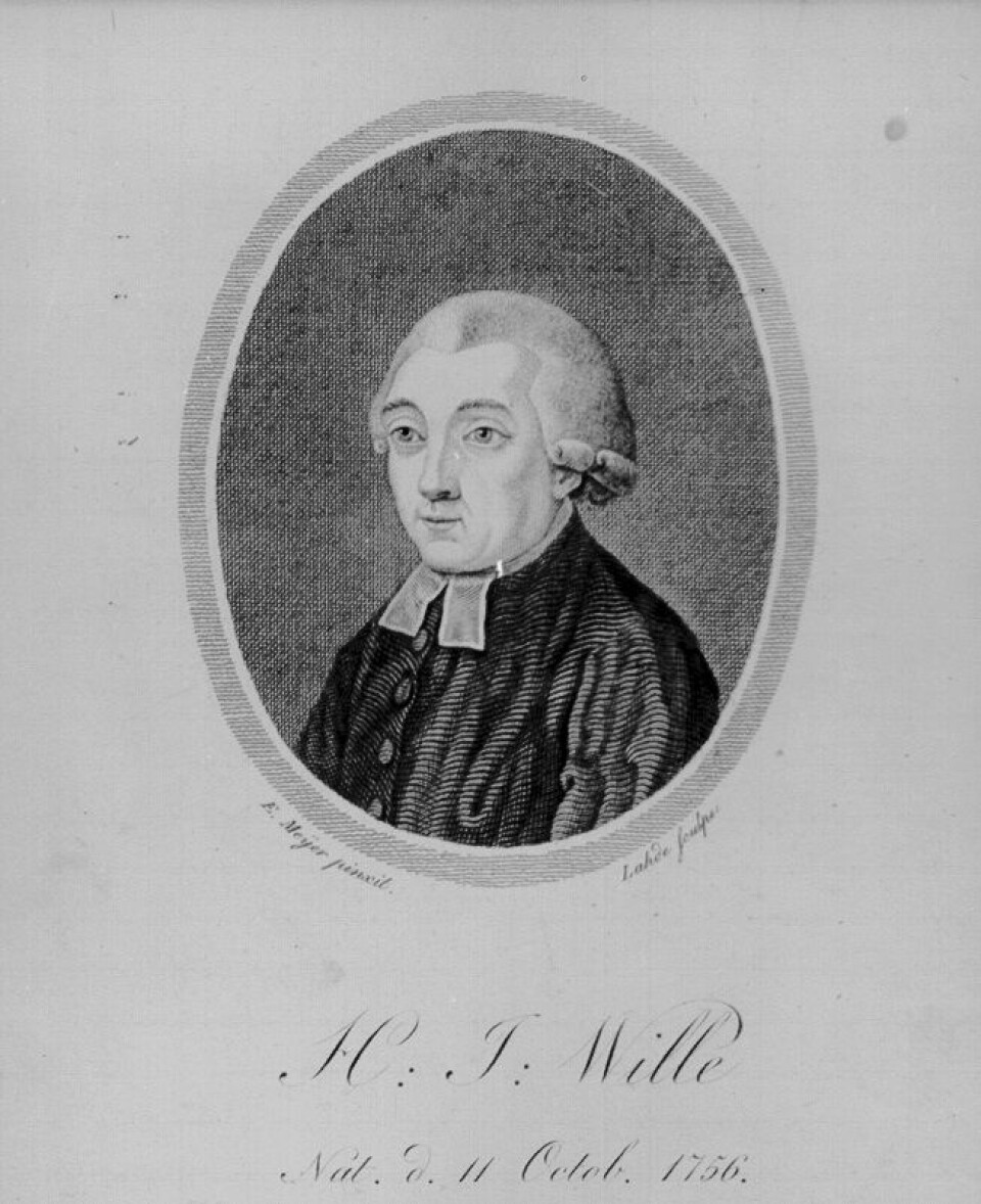 Portrett av hans Jacob Wille (1756 - 1808). Wille reiste blant annet rundt og kartla Seljords geografiske, fysiske, økonomiske og politiske forhold. Beskrivelsene, Sillejords Præstegield, ble utgitt i 1786.  (Arkivfoto: Wikimedia Commons/NTNU Universitetsbiblioteket.)