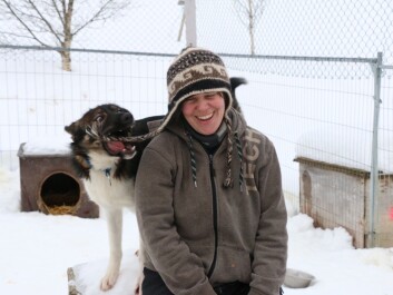 Emilie Guegan has 12 sled dogs that she trains for long distance racing, including this playful puppy. (Photo: Nancy Bazilchuk) Emilie Guegan has 12 sled dogs that she trains for long distance racing, including this playful puppy. (Photo: Nancy Bazilchuk)
