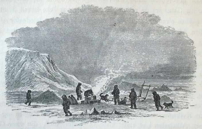 "Snesmeltning under Rast". Under den første sledereisen på Frans Josefs land. Payer 1877, s. 230. (Foto: (tegning: Julius Payer)) "Snesmeltning under Rast". Under den første sledereisen på Frans Josefs land. Payer 1877, s. 230. (Foto: (tegning: Julius Payer))