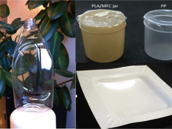 A blow-moulded bottle, pots designed to hold seafoods and a cellulose-based film used as food bowl, are three of the prototypes in the project. (Photo: SINTEF) A blow-moulded bottle, pots designed to hold seafoods and a cellulose-based film used as food bowl, are three of the prototypes in the project. (Photo: SINTEF)