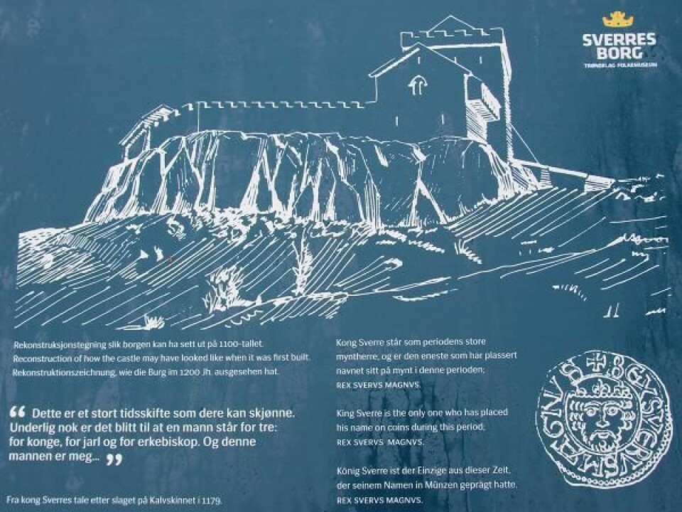 The possible appearance of the castle in 1197. Information plaque from the site. (Photo: NIKU)