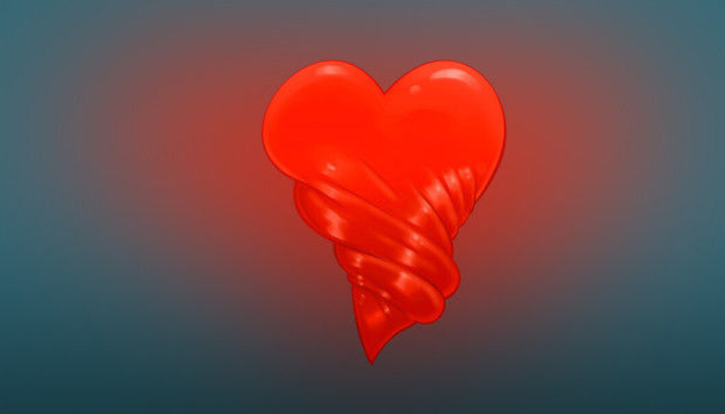 When blood empties from the left ventricle, it makes a twisting motion, a bit like wringing out a washcloth. Illustration: NTNU When blood empties from the left ventricle, it makes a twisting motion, a bit like wringing out a washcloth. Illustration: NTNU