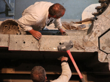 Nidaros Cathedral Restoration Workshop stonemasons Christopher Pennock (top) and Terje Gimnes (bottom) piece together part of the King’s Entrance as they rebuild the structure. The reconstruction is expected to be completed by 2019. Workers began disassembling the structure in 2012. (Photo: Nancy Bazilchuk, NTNU) Nidaros Cathedral Restoration Workshop stonemasons Christopher Pennock (top) and Terje Gimnes (bottom) piece together part of the King’s Entrance as they rebuild the structure. The reconstruction is expected to be completed by 2019. Workers began disassembling the structure in 2012. (Photo: Nancy Bazilchuk, NTNU)
