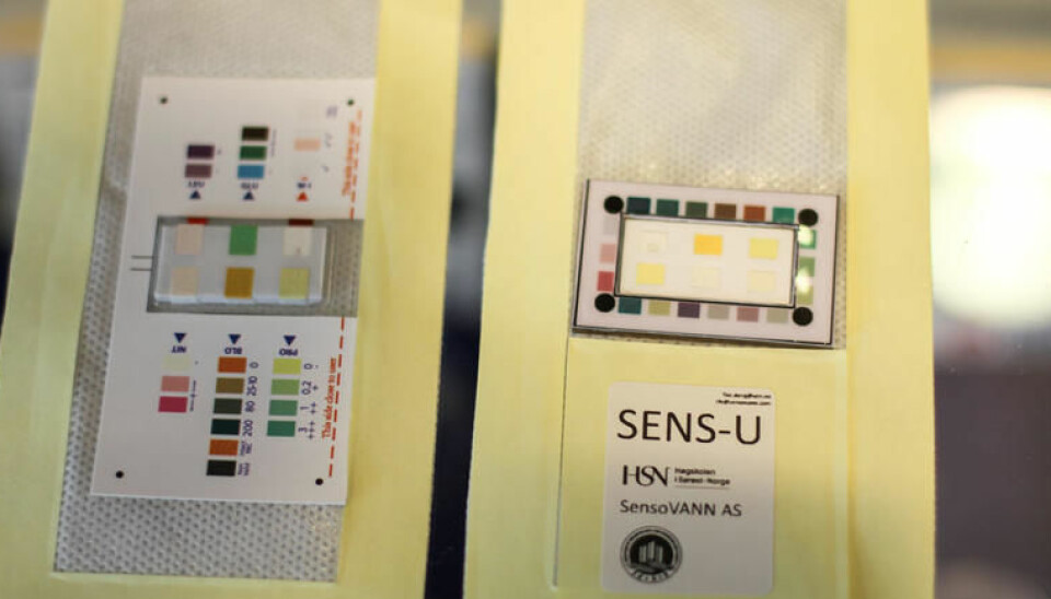 The diaper liner SENS-U also contains a colorchart. Results can be read manually, og scanned with a mobile-app. (Photo: An-Magritt Larsen, USN)