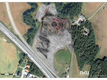 The ship burial forms part of a larger mound cemetery and settlement site from the Iron Age next to the monumental Jell Mound. (Illustration: Lars Gustavsen, NIKU) The ship burial forms part of a larger mound cemetery and settlement site from the Iron Age next to the monumental Jell Mound. (Illustration: Lars Gustavsen, NIKU)