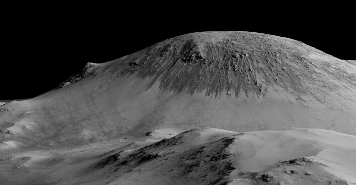 Et annet eksempel på linjene, som kalles recurring slope lineae (RSL) på fagspråket. Forskerne mener å ha funnet bevis for hva det faktisk er for noe. (Foto: NASA/JPL/University of Arizona) Et annet eksempel på linjene, som kalles recurring slope lineae (RSL) på fagspråket. Forskerne mener å ha funnet bevis for hva det faktisk er for noe. (Foto: NASA/JPL/University of Arizona)