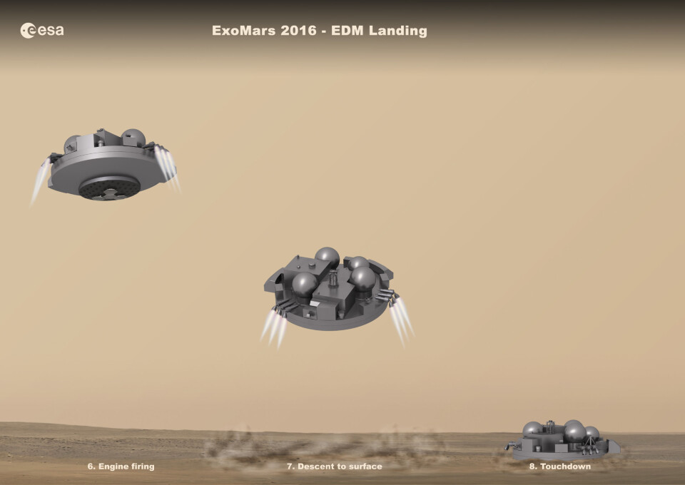 Landingsplattformen til Schiaparelli som skal teste ut ny teknologi for landing på Mars. Schiaparelli er en del av ExoMars 2016. (Foto: ESA)
