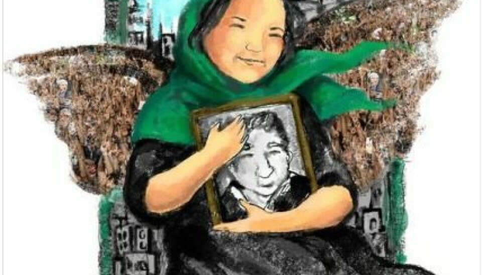 The human rights activist Haleh Sahabi is depicted as a martyr. The drawing is used as a profile photo on the Facebook group “We are All Haleh Sahabi”.