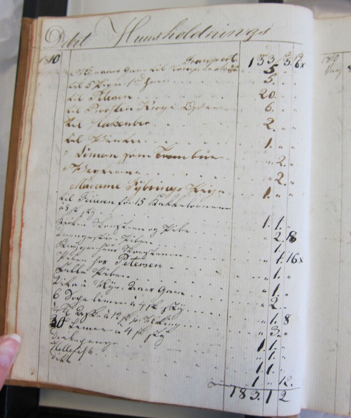 Utdrag fra et husholdningsregnskap fra 1810. Utdrag fra et husholdningsregnskap fra 1810.