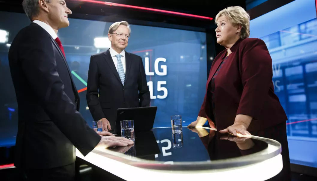 Valgkampens hovedmotstandere Ap-leder Jonas Gahr Støre og statsminister Erna Solberg (H) er uenige om det meste og tyr gjerne «forskning viser»-argumenter for å bygge opp under egne argumenter.  (Foto: Berit Roald, NTB scanpix)