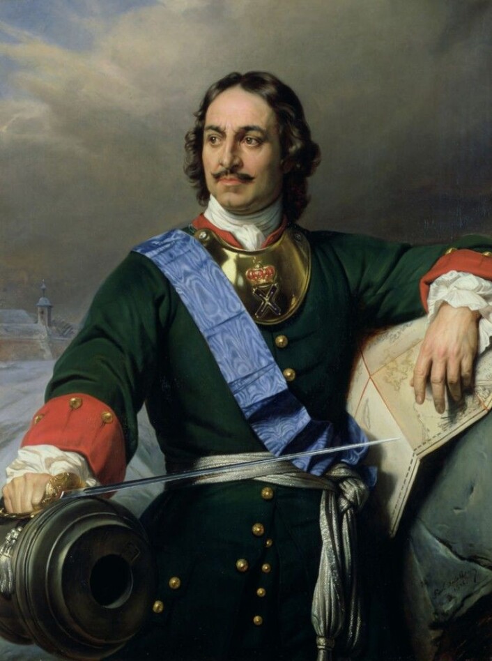 Peter den store (1672-1725) ført i penselen av Paul Delaroche i 1838. Peter var svært vestlig orientert, han bygget St. Petersburg som et utstillingsvindu mot vest og sto for en omfattende dreining av Russland mot europeisk tankegods, byggeskikk, handel etc. (Foto: (Kilde: Wikimedia Commons med fri lisens)) Peter den store (1672-1725) ført i penselen av Paul Delaroche i 1838. Peter var svært vestlig orientert, han bygget St. Petersburg som et utstillingsvindu mot vest og sto for en omfattende dreining av Russland mot europeisk tankegods, byggeskikk, handel etc. (Foto: (Kilde: Wikimedia Commons med fri lisens))