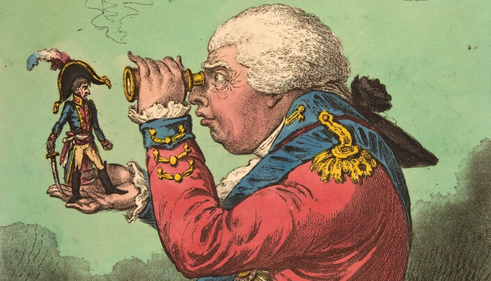 Kikkerter kan brukes til å mangt. Her har tydeligvis Storbritannias kong George III brukt kikkerten feil vei for å få et komfortabelt overblikk over sin erkerival, Napoleon. Dette er en karikatur i ånden til Jonathan Swifts fortelling Gullivers reiser, der George figurerer som kongen i kjempenes land Brobdingnag. (Foto: (Illustrasjon: James Gillray)) Kikkerter kan brukes til å mangt. Her har tydeligvis Storbritannias kong George III brukt kikkerten feil vei for å få et komfortabelt overblikk over sin erkerival, Napoleon. Dette er en karikatur i ånden til Jonathan Swifts fortelling Gullivers reiser, der George figurerer som kongen i kjempenes land Brobdingnag. (Foto: (Illustrasjon: James Gillray))